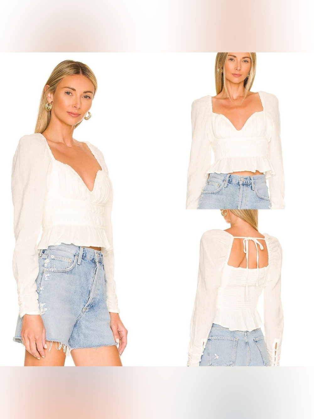 Free People Chloe Puff Sleeve Blouse in White sz L